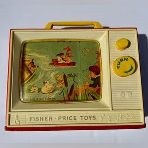 Vintage Fisher Price Toys Giant Screen Music Box TV Two Tunes WORKS! 1966
